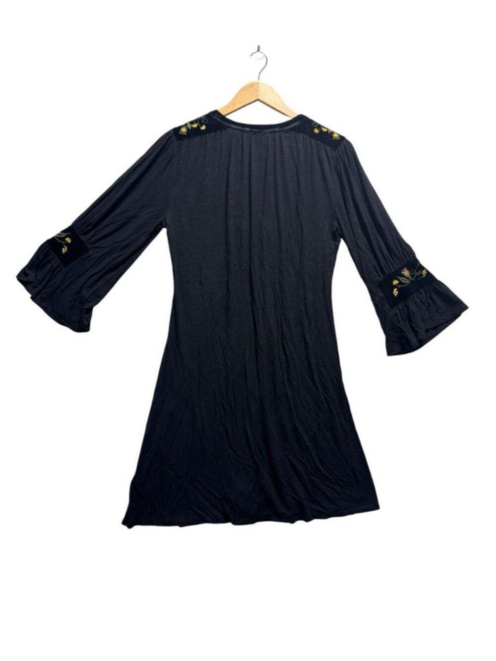 Cupio Women’s Small Black Embroidered Bell Sleeve Tunic Dress Boho Viscose - Picture 3 of 11